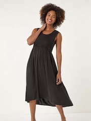 Roman Black Ribbed Stretch Midi Dress - Image 1 of 5