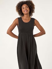 Roman Black Ribbed Stretch Midi Dress - Image 2 of 5