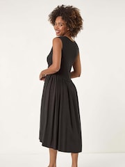 Roman Black Ribbed Stretch Midi Dress - Image 3 of 5