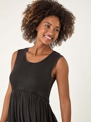 Roman Black Ribbed Stretch Midi Dress - Image 4 of 5