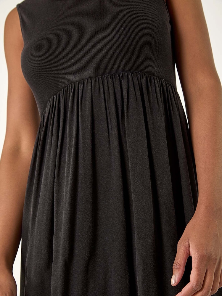 Roman Black Ribbed Stretch Midi Dress - Image 5 of 5