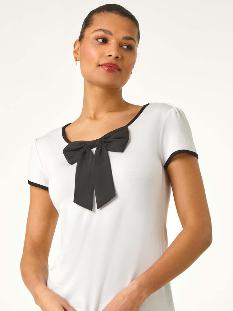 Roman White Bow Front Stretch T-Shirt - Image 1 of 5