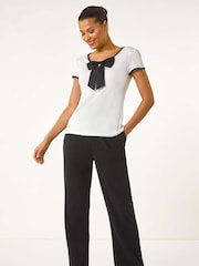 Roman White Bow Front Stretch T-Shirt - Image 2 of 5