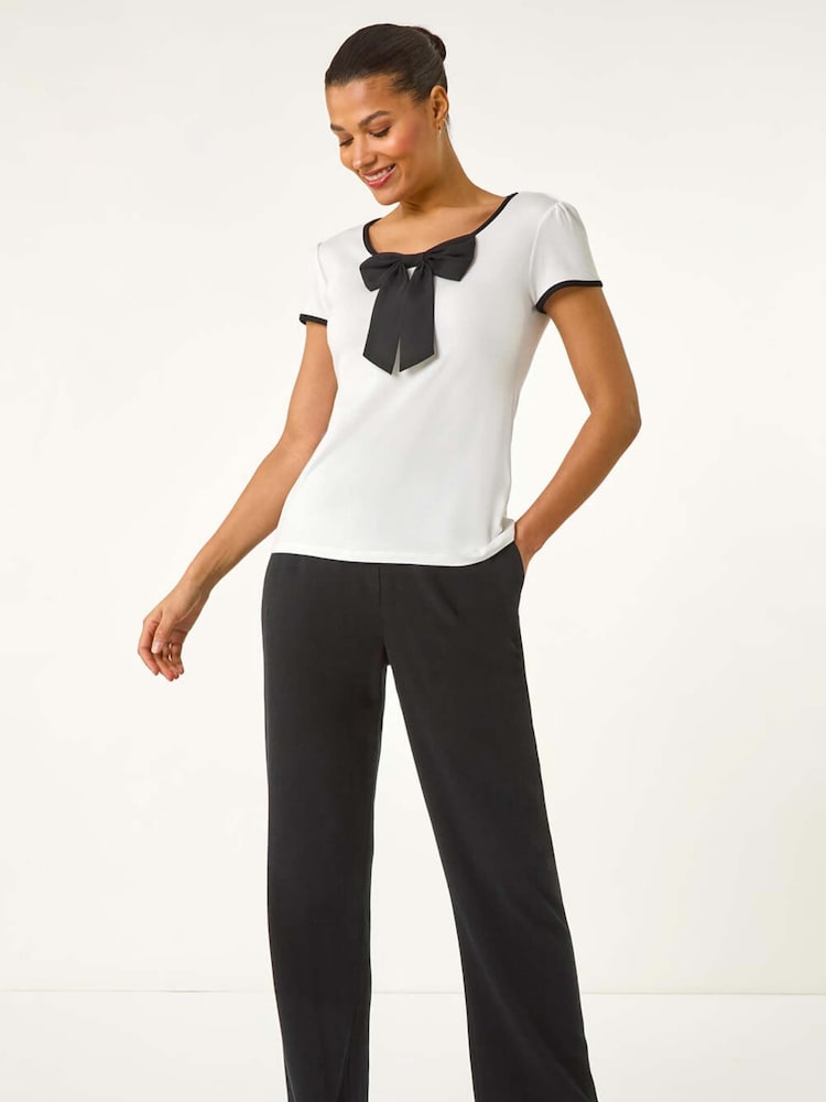 Roman White Bow Front Stretch T-Shirt - Image 2 of 5