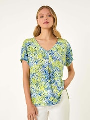 Roman Green Abstract Spot Print Pleat Front Blouse - Image 1 of 5
