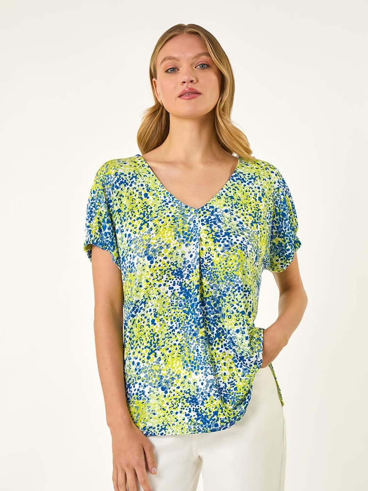 Roman Green Abstract Spot Print Pleat Front Blouse - Image 1 of 5