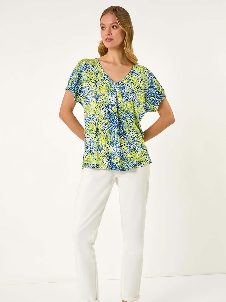 Roman Green Abstract Spot Print Pleat Front Blouse - Image 2 of 5