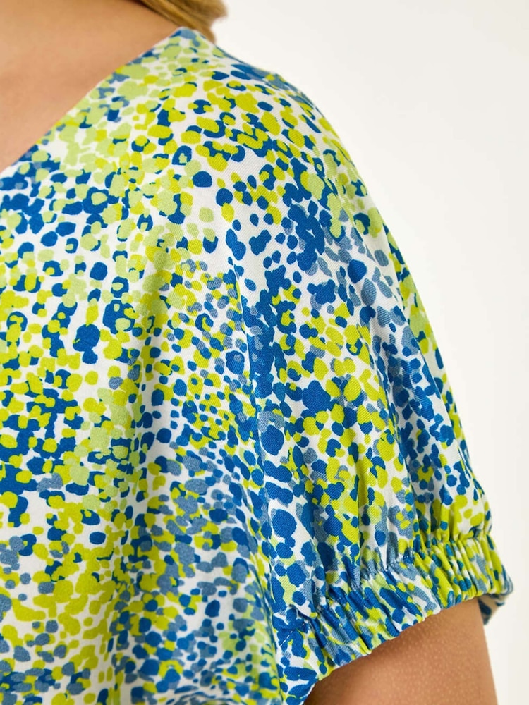 Roman Green Abstract Spot Print Pleat Front Blouse - Image 5 of 5