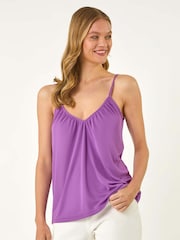 Roman Purple Gathered V-Neck Stretch Vest Top - Image 4 of 5