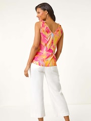 Roman Pink Abstract Print V-Neck Camisole Top - Image 4 of 5