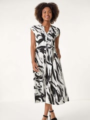 Roman Black Brushstroke Mix Midi Dress - Image 1 of 5
