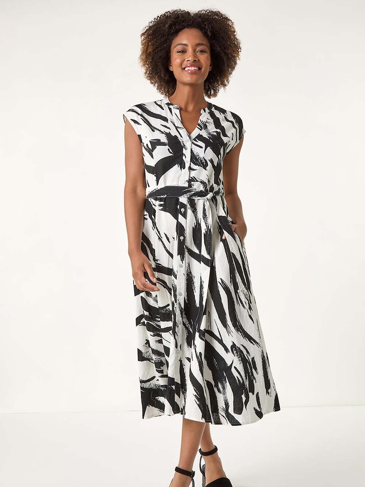 Roman Black Brushstroke Mix Midi Dress - Image 1 of 5