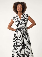 Roman Black Brushstroke Mix Midi Dress - Image 2 of 5
