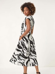 Roman Black Brushstroke Mix Midi Dress - Image 3 of 5