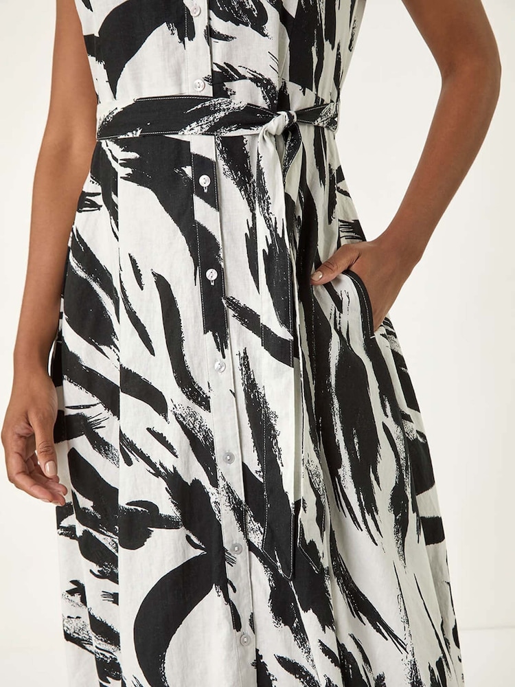Roman Black Brushstroke Mix Midi Dress - Image 5 of 5