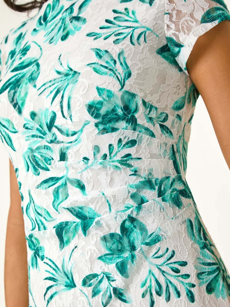 Roman Green Floral Lace Stretch Shift Dress - Image 2 of 5