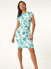 Roman Green Floral Lace Stretch Shift Dress - Image 5 of 5