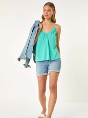 Roman Blue Gathered V-Neck Stretch Vest Top - Image 1 of 5