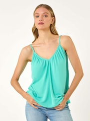 Roman Blue Gathered V-Neck Stretch Vest Top - Image 2 of 5