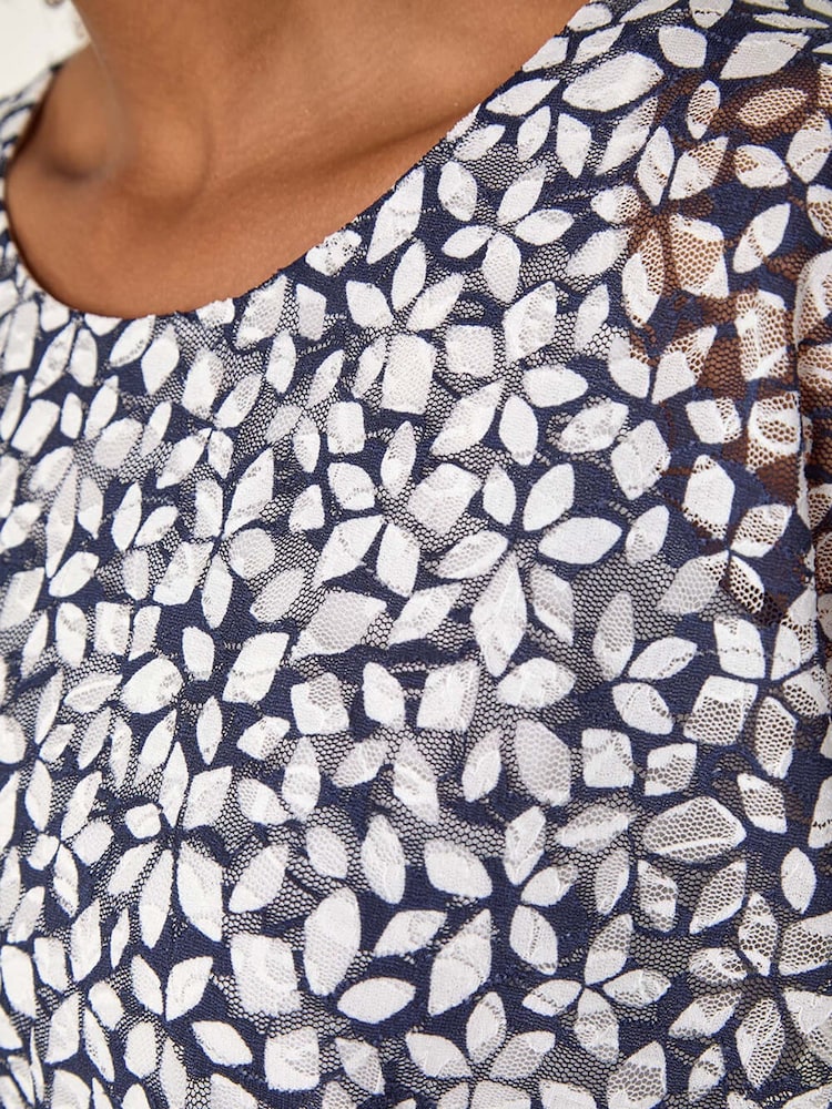 Roman Blue Printed Lace Bubble Hem Blouse - Image 2 of 5