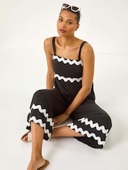 Roman Black Ric Rac Strap Detail Jumpsuit - Image 1 of 5