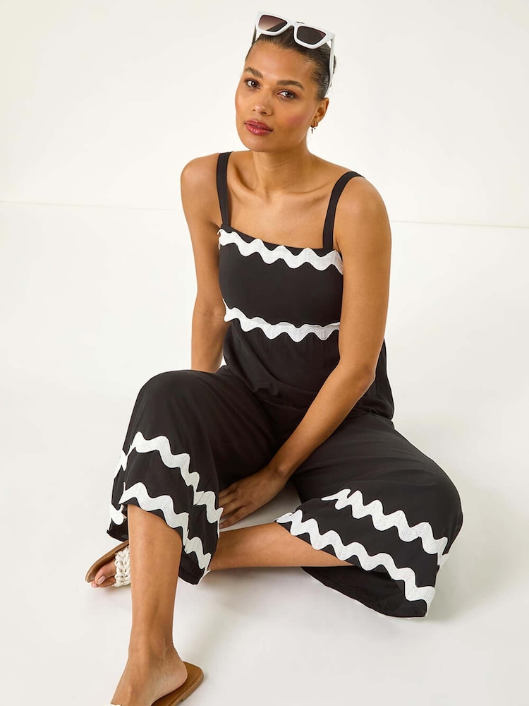 Roman Black Ric Rac Strap Detail Jumpsuit - Image 1 of 5