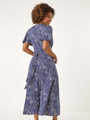 Roman Blue Spot Print Wrap Midi Dress - Image 3 of 5