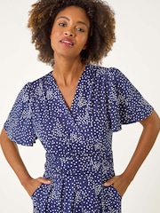 Roman Blue Spot Print Wrap Midi Dress - Image 4 of 5