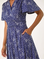 Roman Blue Spot Print Wrap Midi Dress - Image 5 of 5