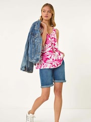 Roman Pink Sleeveless Floral Print Stretch Vest - Image 1 of 5