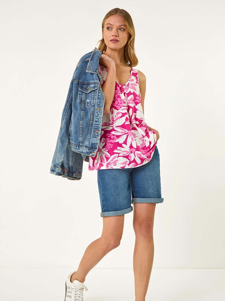 Roman Pink Sleeveless Floral Print Stretch Vest - Image 1 of 5