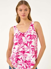 Roman Pink Sleeveless Floral Print Stretch Vest - Image 2 of 5