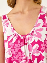 Roman Pink Sleeveless Floral Print Stretch Vest - Image 5 of 5