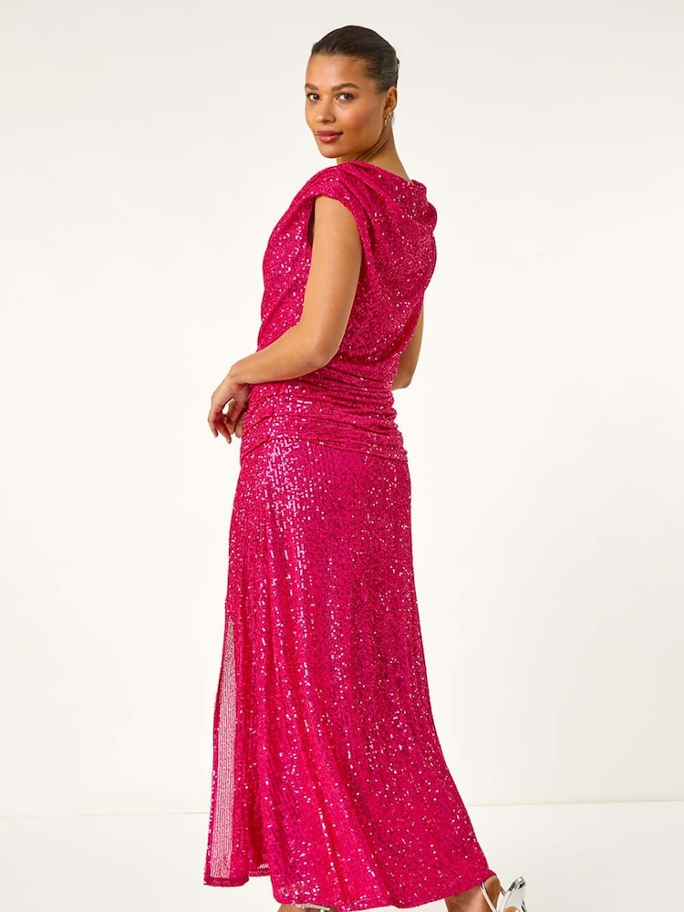 Rosa - Roman Sequin Cowl Neck Maxi Stretch Dress - Imagen 2 de 5 Rosa - Roman Sequin Cowl Neck Maxi Stretch Dress - Imagen 2 de 5