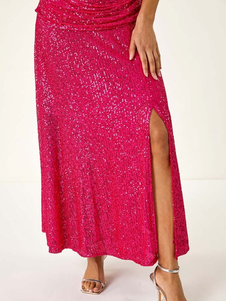 Rosa - Roman Sequin Cowl Neck Maxi Stretch Dress - Imagen 5 de 5 Rosa - Roman Sequin Cowl Neck Maxi Stretch Dress - Imagen 5 de 5