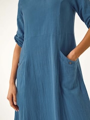 Roman Blue Textured A-line Midi Dress - Image 5 of 5