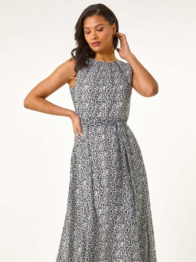 Roman White Spot Print Pleated Midi Dress - Image 1 of 5