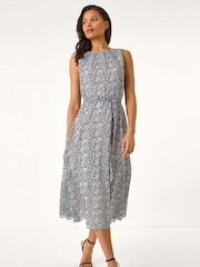Roman White Spot Print Pleated Midi Dress - Image 2 of 5