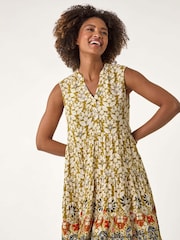 Roman Green Leaf Print Button Smock Dress - Image 3 of 5