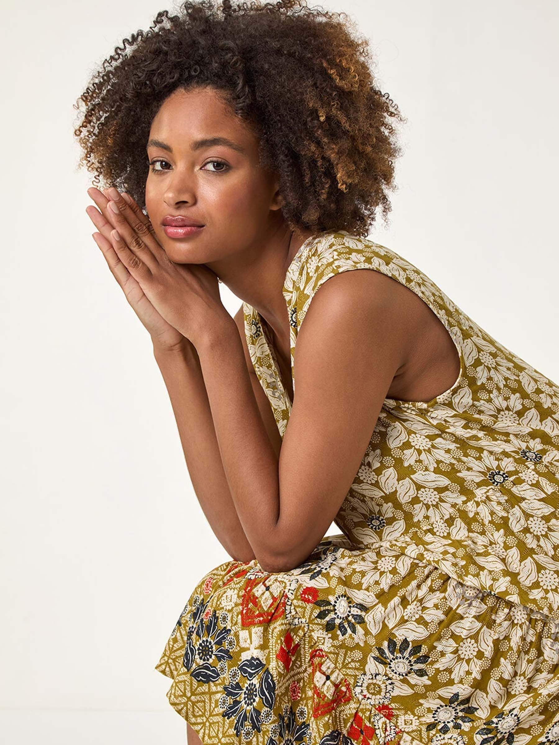 Buy Roman Green Leaf Print Button Smock Dress from Next USA