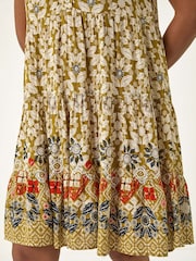Roman Green Leaf Print Button Smock Dress - Image 5 of 5