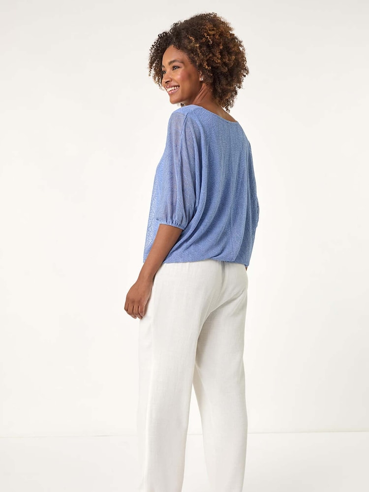Albastru - Roman Mesh Bubble Hem Blouse - Image 3 of 5
