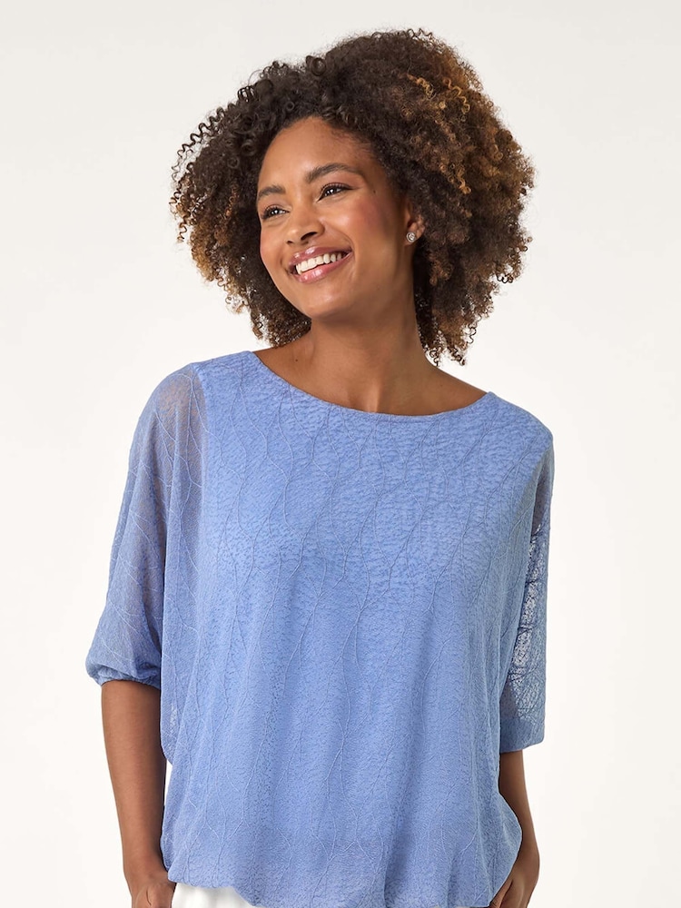 Albastru - Roman Mesh Bubble Hem Blouse - Image 4 of 5