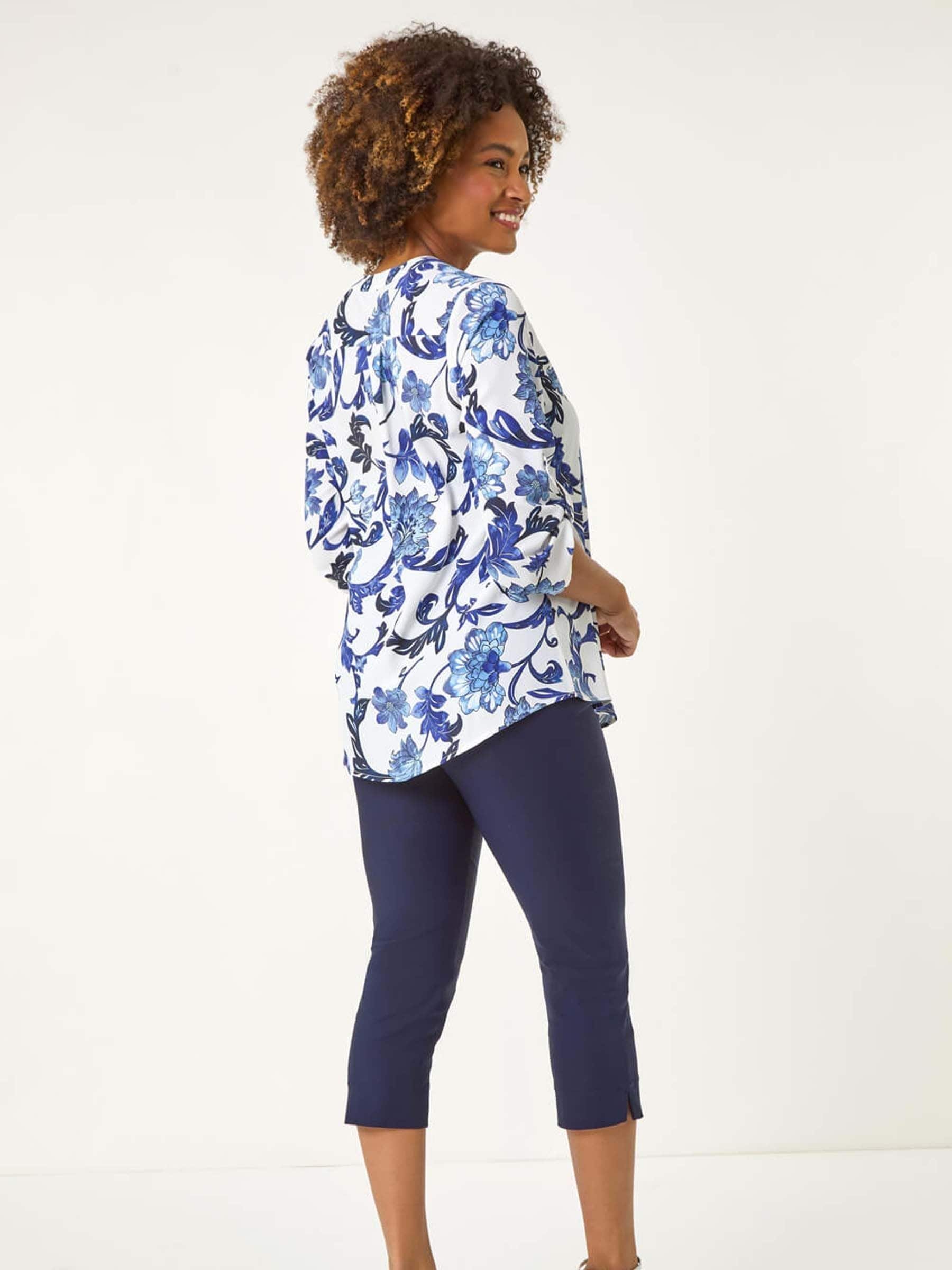 【FETICO】Floral print gathered blouse Floral Blouse With Relaxed Fit And Soft Gathered Neckline