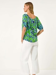 Roman Green Floral Print Bardot Stretch Blouse - Image 3 of 5