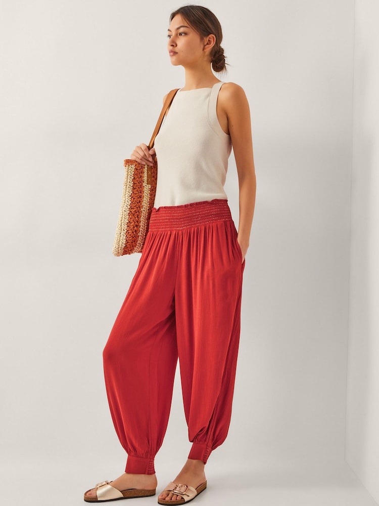Monsoon Orange Reese Shirred Harem Trousers - Image 1 of 5 Monsoon Orange Reese Shirred Harem Trousers - Image 1 of 5