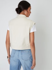 Threadbare Cream 100% Cotton Sleeveless Boxy Denim Jacket Vest - Image 2 of 4