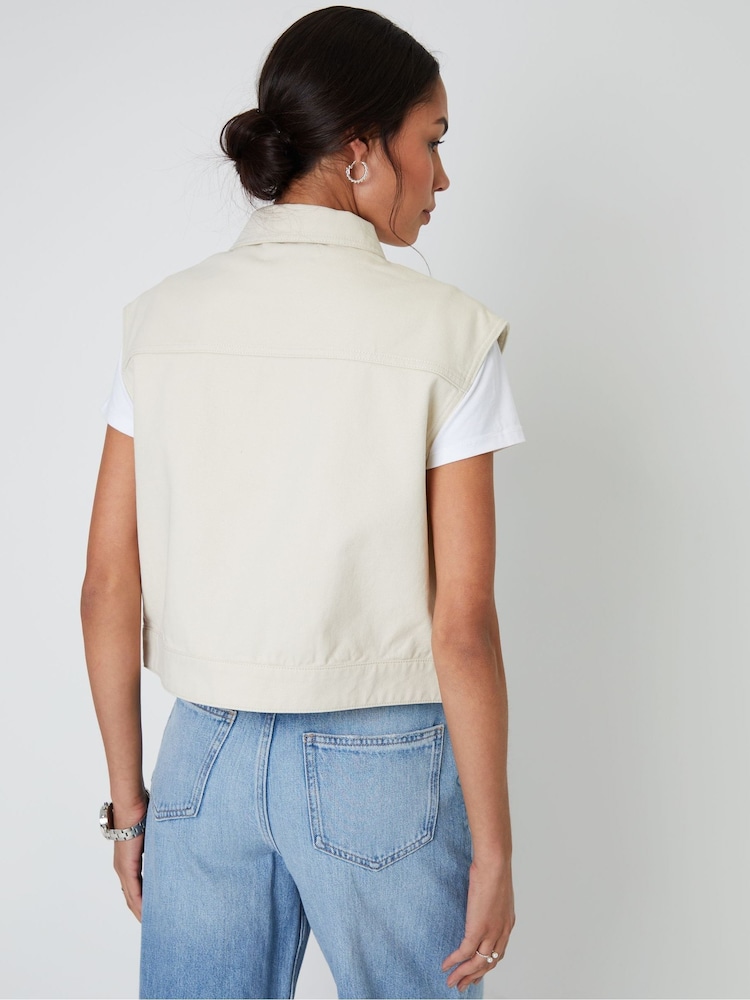 Threadbare Cream 100% Cotton Sleeveless Boxy Denim Jacket Vest - Image 2 of 4 Threadbare Cream 100% Cotton Sleeveless Boxy Denim Jacket Vest - Image 2 of 4