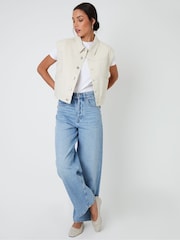 Threadbare Cream 100% Cotton Sleeveless Boxy Denim Jacket Vest - Image 3 of 4