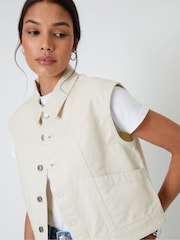 Threadbare Cream 100% Cotton Sleeveless Boxy Denim Jacket Vest - Image 4 of 4